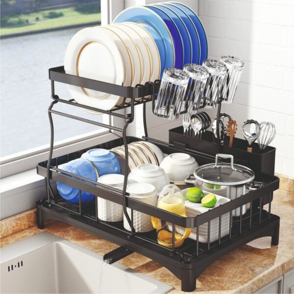 SAYZH 2-Tier Dish Drainer Rack – Black