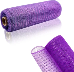 GouZaak 2 Rolls Purple Deco Mesh Ribbon, 10" x 30ft Metallic Purlap for Wreaths