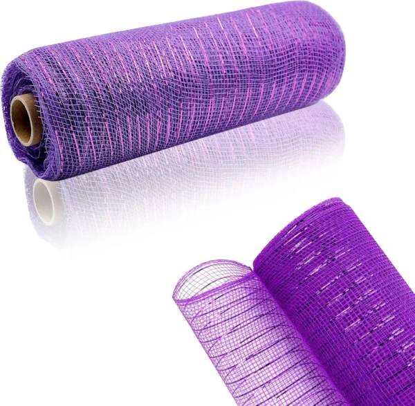 GouZaak 2 Rolls Purple Deco Mesh Ribbon, 10" x 30ft Metallic Purlap for Wreaths